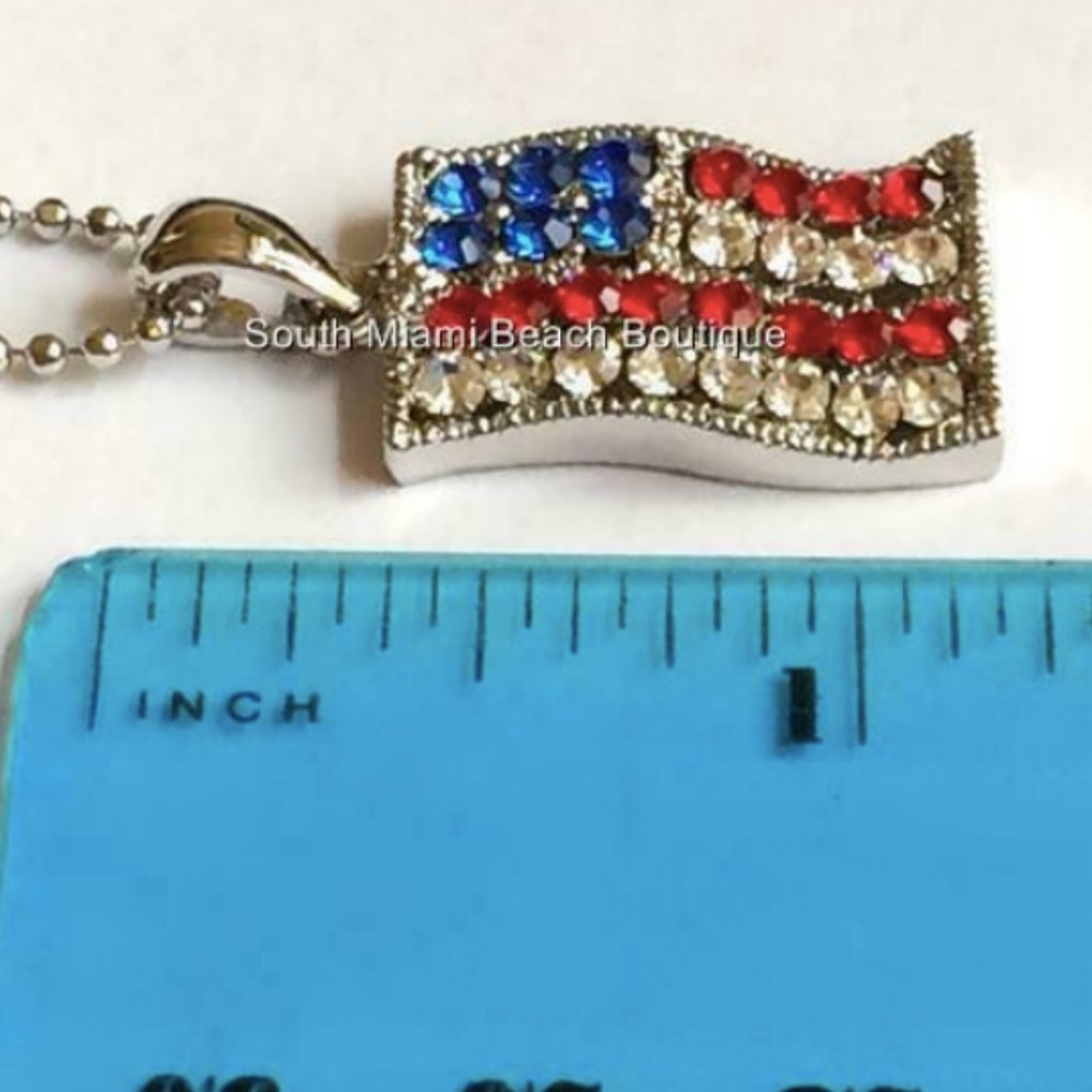 Silver American Flag Necklace Crystal Patriotic - Picture 8 of 8